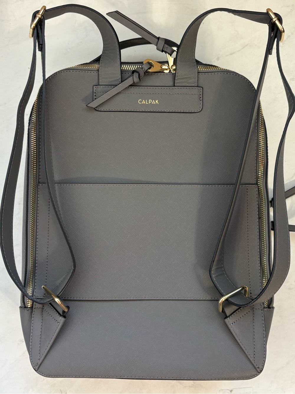 CalPak Gray Kaya Laptop Backpack Travel Neutral Minimalist Gold Zip - Picture 2 of 6